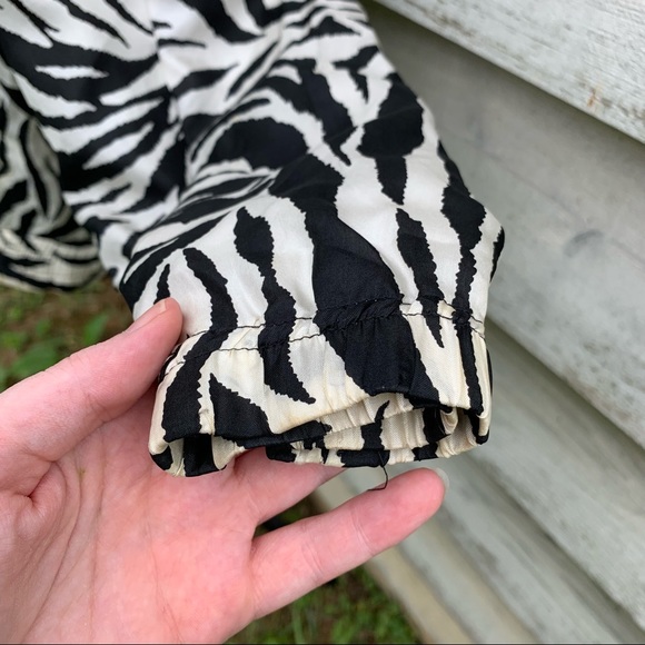 Vintage 80s Silk Zebra Print Fringe Trim Long Sleeve Zip Front Collared Jacket - Picture 13 of 16